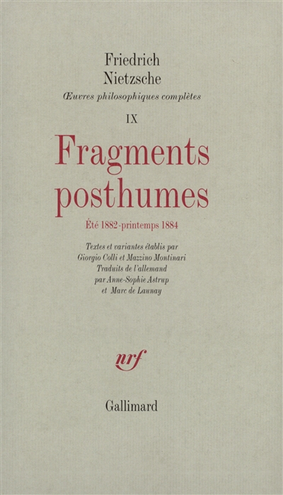 Fragments posthumes [été 1882-printemps 1884] - 