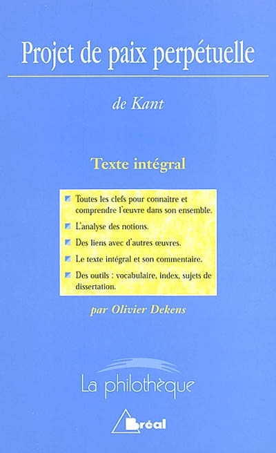 "Projet de paix perpétuelle", Emmanuel Kant - 