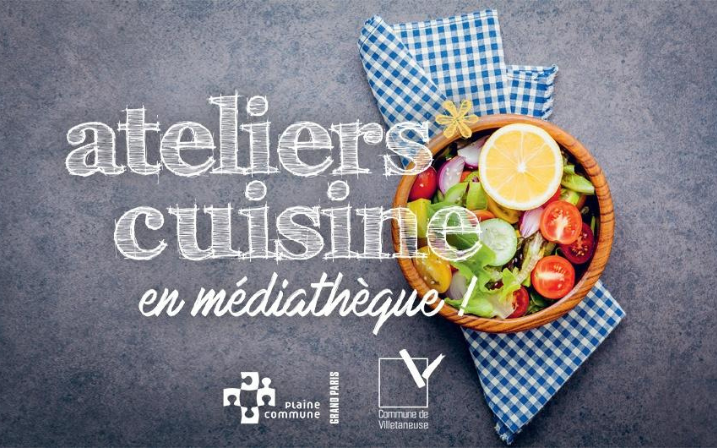 Visuel des ateliers cuisine dans la médiathèque de Villetaneuse